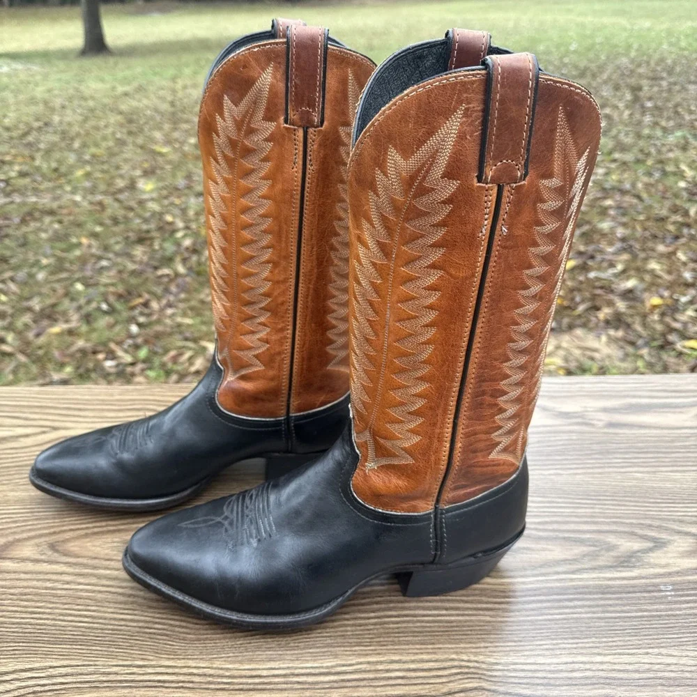 LAREDO Mens 10D Western Dress / Casual Boots Brown And Black Pull On Pointed Toe